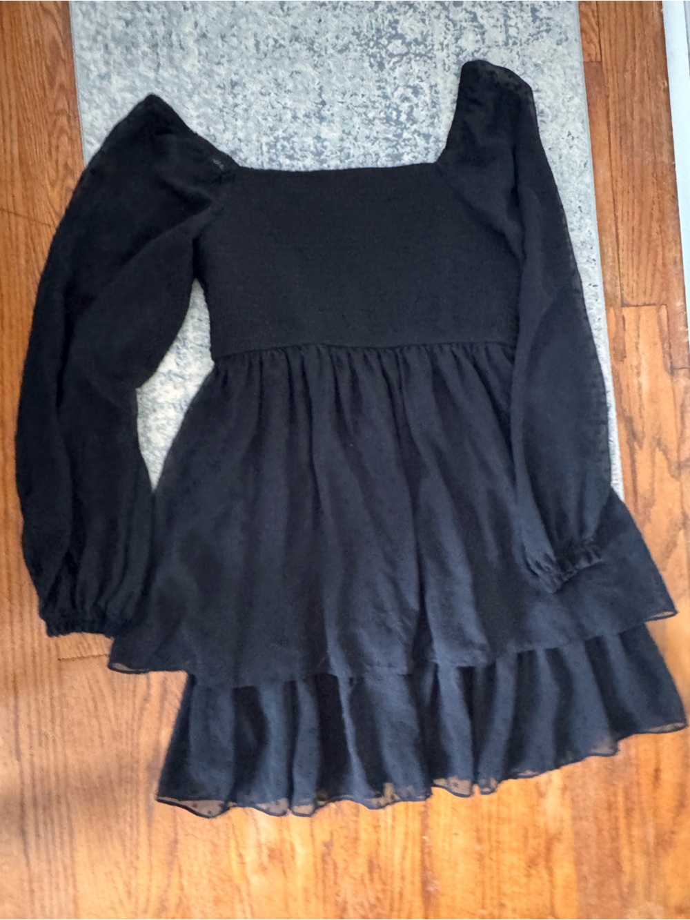 Rewind Black Off-Shoulder Ruffle Tiered Sweater Dress